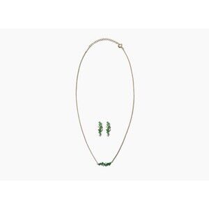 Adina Eden Emerald Green CZ Baguette Earrings & Necklace Combo Set. Goldtone.